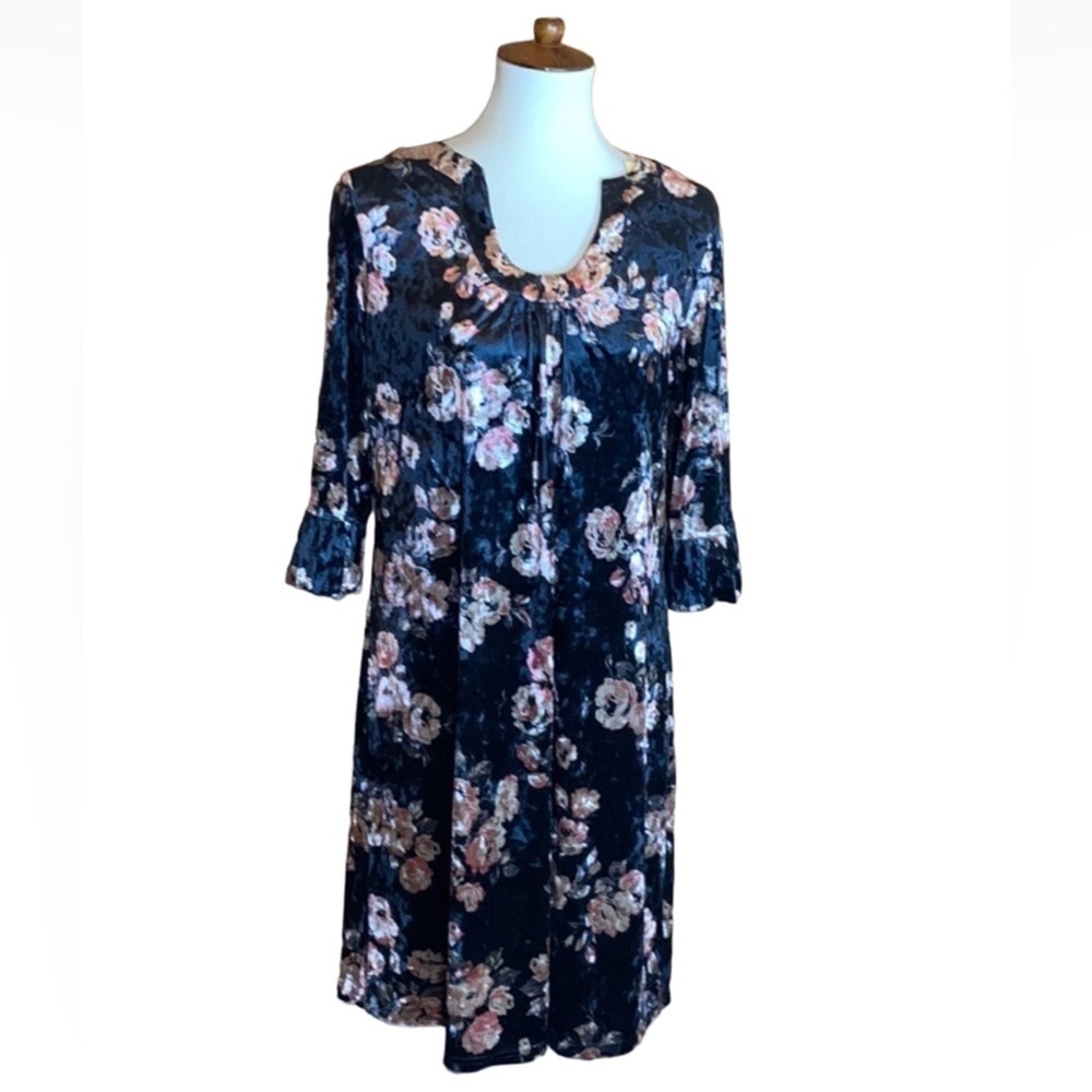 Aryeh Collection black velvet dress with floral print Size Large New